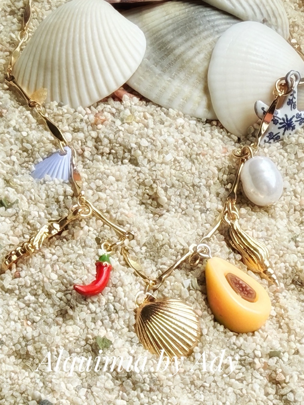 Alquimia Gold Charm Necklace with Red & Yellow Accents